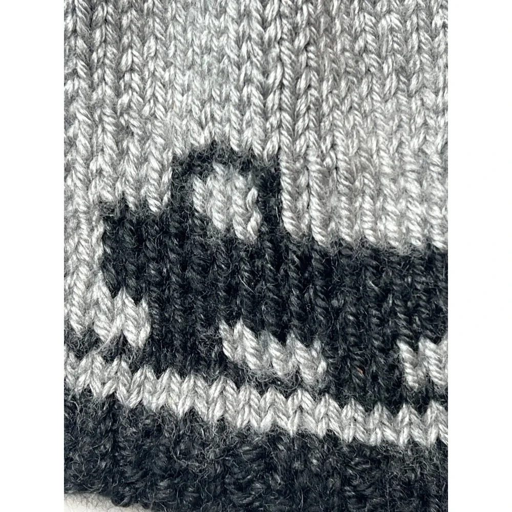 Kids Gray Black Knit Real Fur Pom Pom Hat with Truck Pattern‎ Winter Warm Beanie